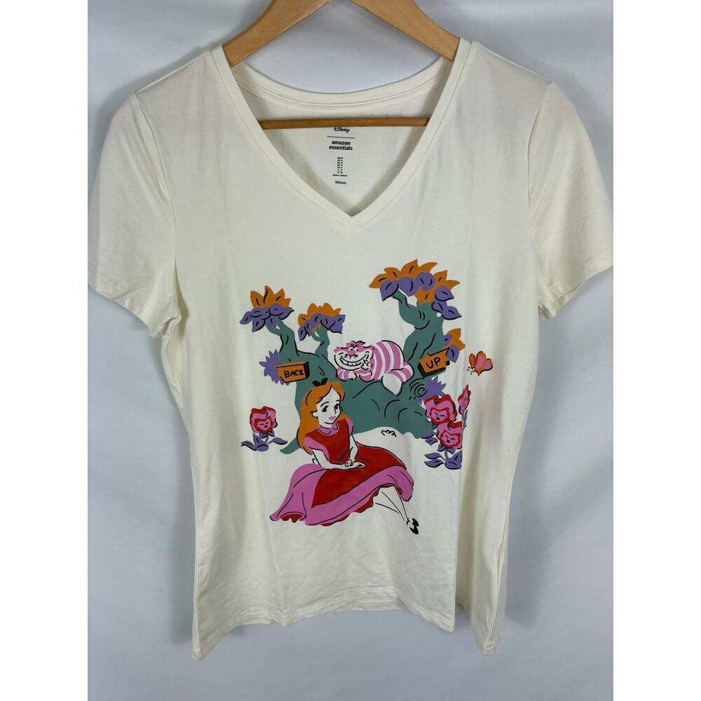 NWT Amazon Essentials V Neck Off White Alice in Wonderland Tshirt size Medium